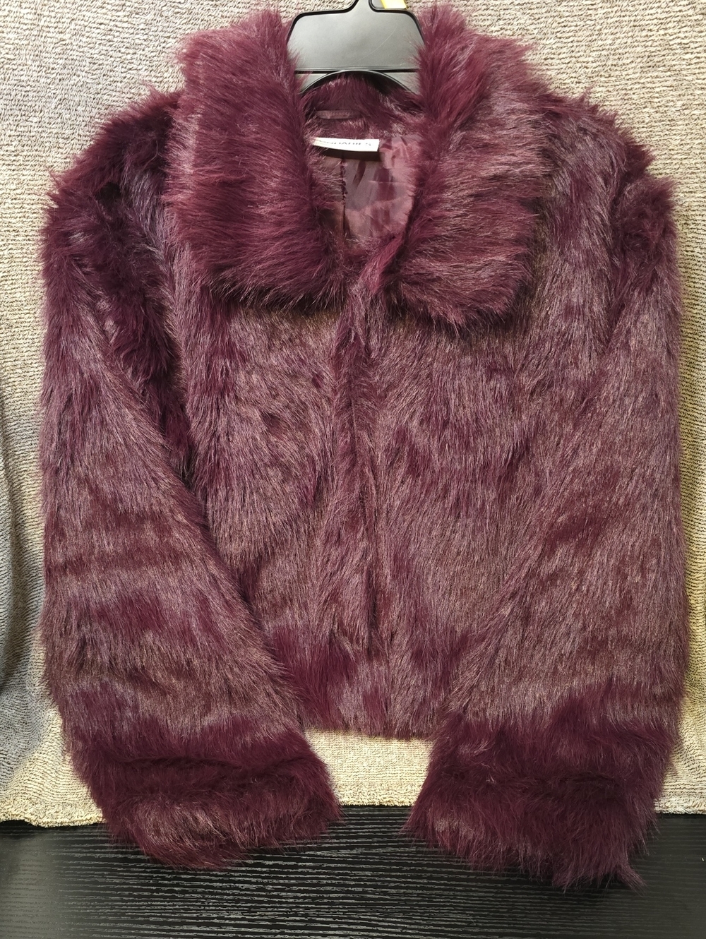 No Boundaries Plush Faux Fur Jacket in Burgundy